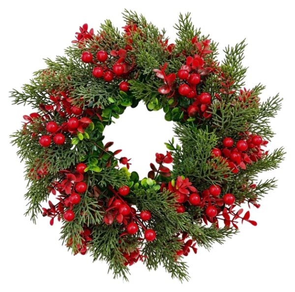 Adventní věnec na dveře RED BERRIES Ø 35 cm, zelený/červený