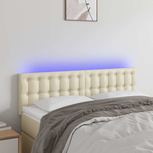 Čelo postele s LED krémové 144x5x78/88 cm umělá kůže 3121704