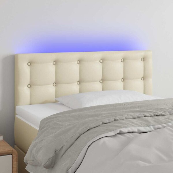 Čelo postele s LED krémové 90x5x78/88 cm umělá kůže 3121692