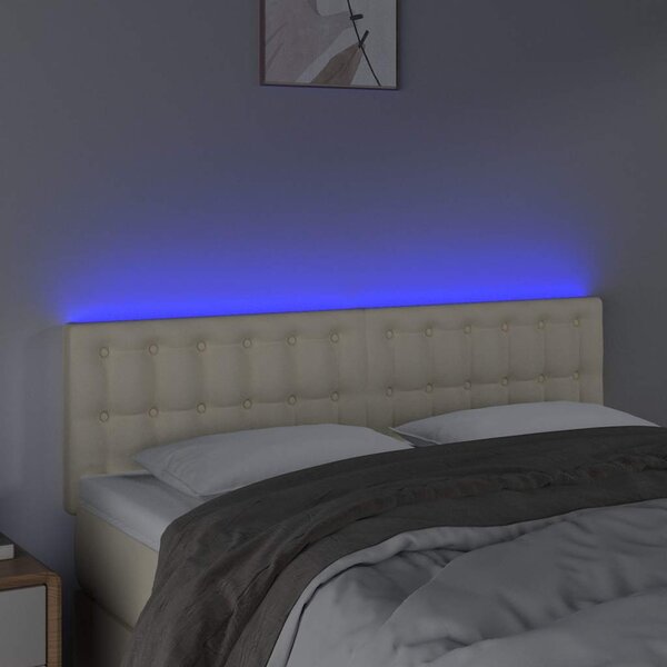 Čelo postele s LED krémové 144x5x78/88 cm umělá kůže 3121704