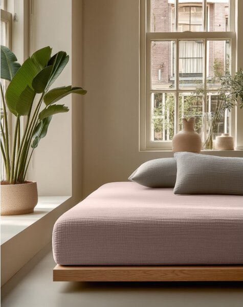 Mušelínové napínací prostěradlo světle růžové Velikost: 90x200x30