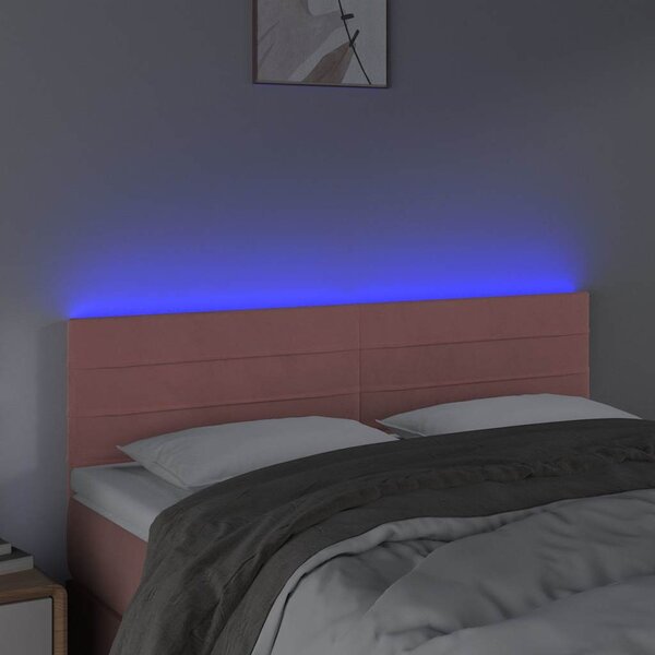 Čelo postele s LED růžové 144x5x78/88 cm samet 3121805