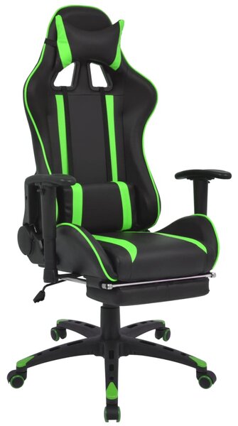 Polohovací kancelářská herní židle s podnožkou zelená