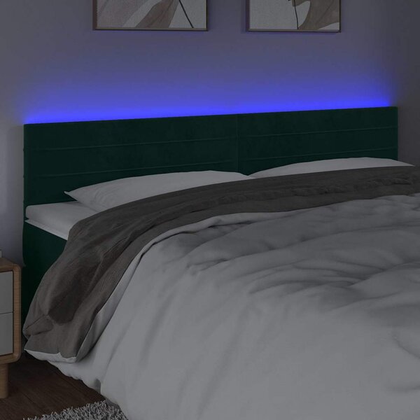 Čelo postele s LED tmavě zelené 160x5x78/88 cm samet 3121809