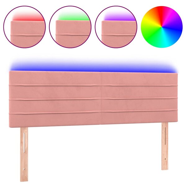 Čelo postele s LED růžové 144x5x78/88 cm samet 3121805