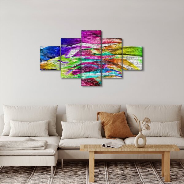 Obraz - Cihlová zeď s barevnými plameny (125x70 cm)