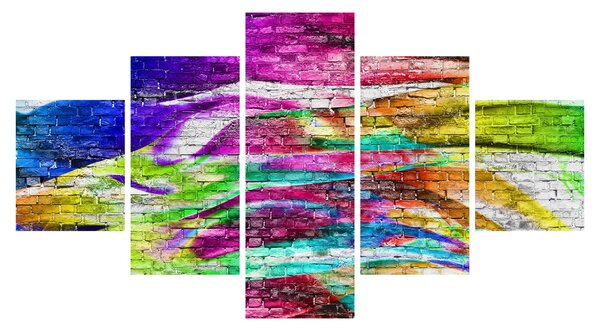 Obraz - Cihlová zeď s barevnými plameny (125x70 cm)