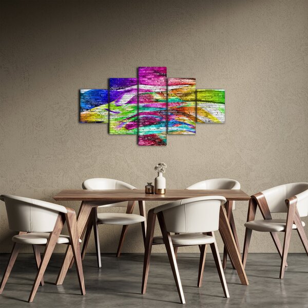 Obraz - Cihlová zeď s barevnými plameny (125x70 cm)