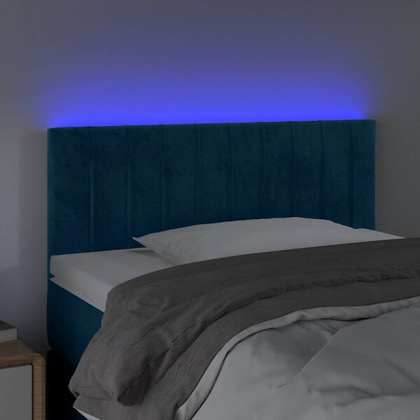 Čelo postele s LED tmavě modré 80 x 5 x 78/88 cm samet 3121884