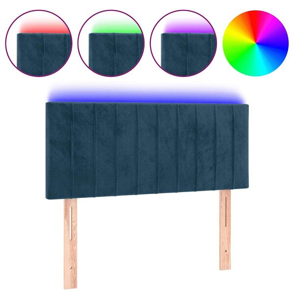 Čelo postele s LED tmavě modré 80 x 5 x 78/88 cm samet 3121884