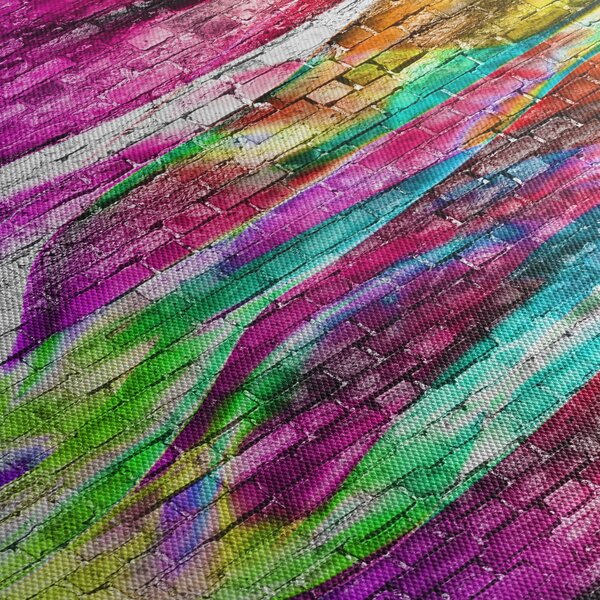 Obraz - Cihlová zeď s barevnými plameny (70x50 cm)