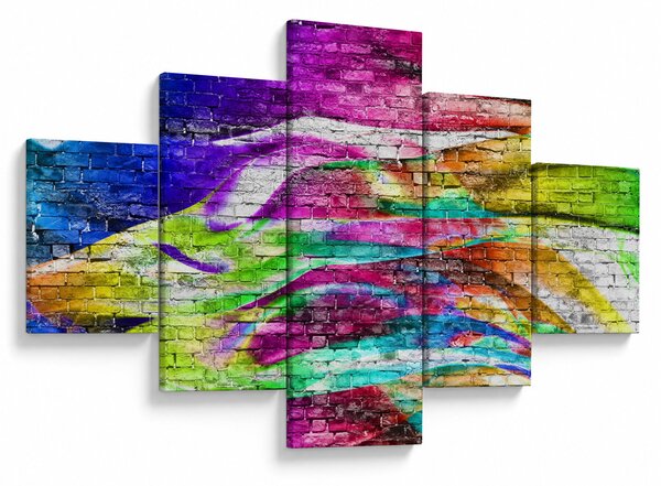 Obraz - Cihlová zeď s barevnými plameny (125x70 cm)
