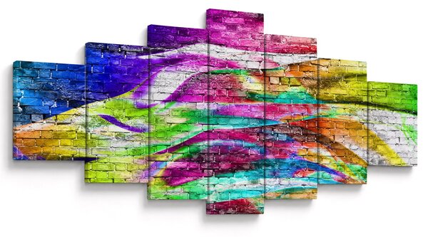 Obraz - Cihlová zeď s barevnými plameny (210x100 cm)