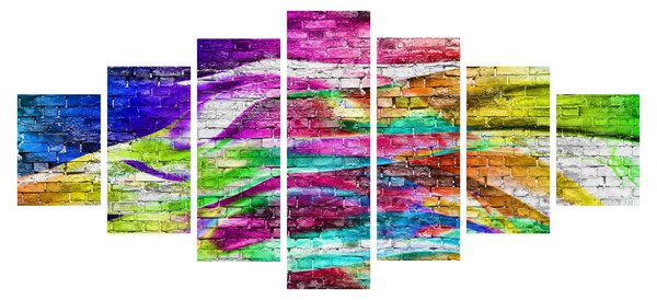 Obraz - Cihlová zeď s barevnými plameny (210x100 cm)