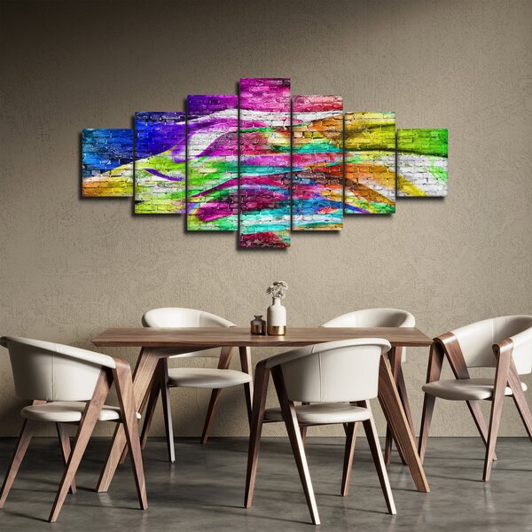Obraz - Cihlová zeď s barevnými plameny (210x100 cm)
