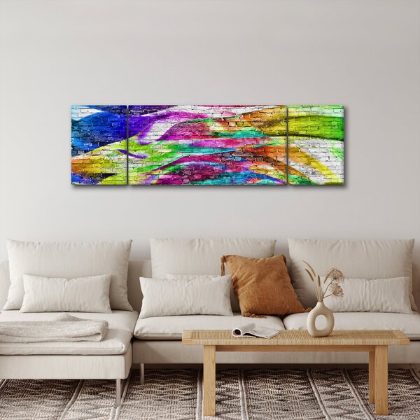 Obraz - Cihlová zeď s barevnými plameny (170x50 cm)