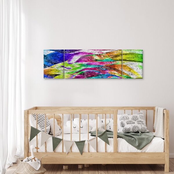 Obraz - Cihlová zeď s barevnými plameny (170x50 cm)