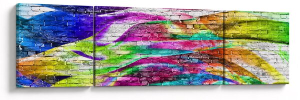 Obraz - Cihlová zeď s barevnými plameny (170x50 cm)