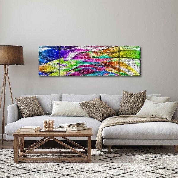Obraz - Cihlová zeď s barevnými plameny (170x50 cm)