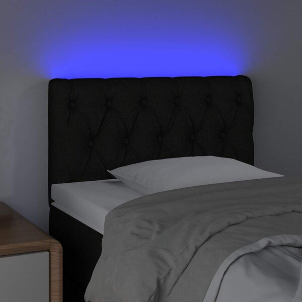 Čelo postele s LED černé 80 x 7 x 78/88 cm textil 3121924