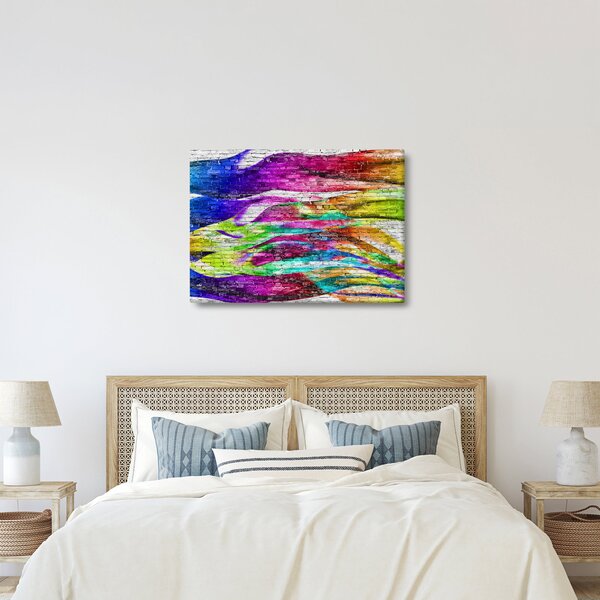 Obraz - Cihlová zeď s barevnými plameny (70x50 cm)