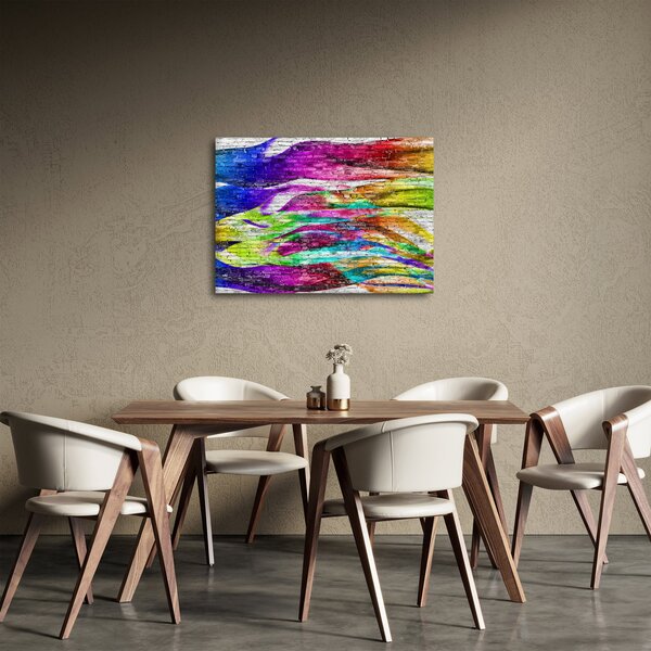Obraz - Cihlová zeď s barevnými plameny (70x50 cm)