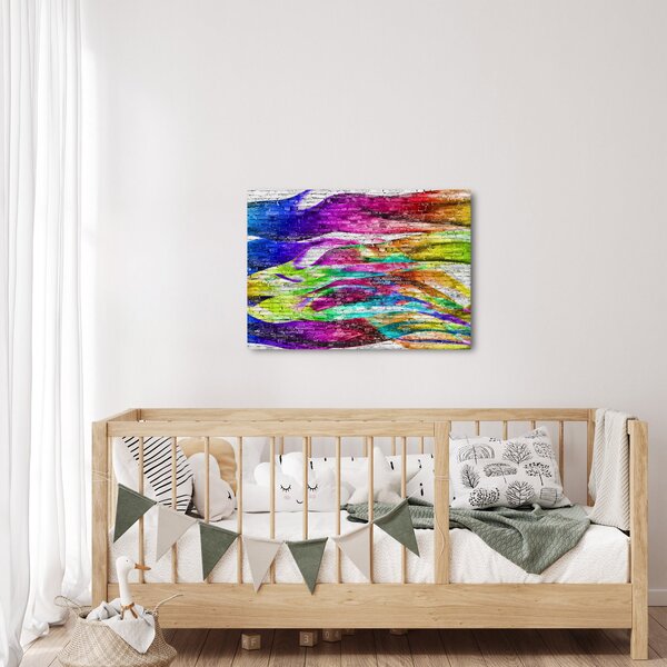 Obraz - Cihlová zeď s barevnými plameny (70x50 cm)