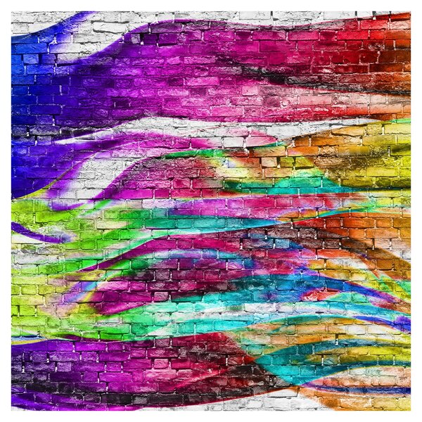 Obraz - Cihlová zeď s barevnými plameny (30x30 cm)
