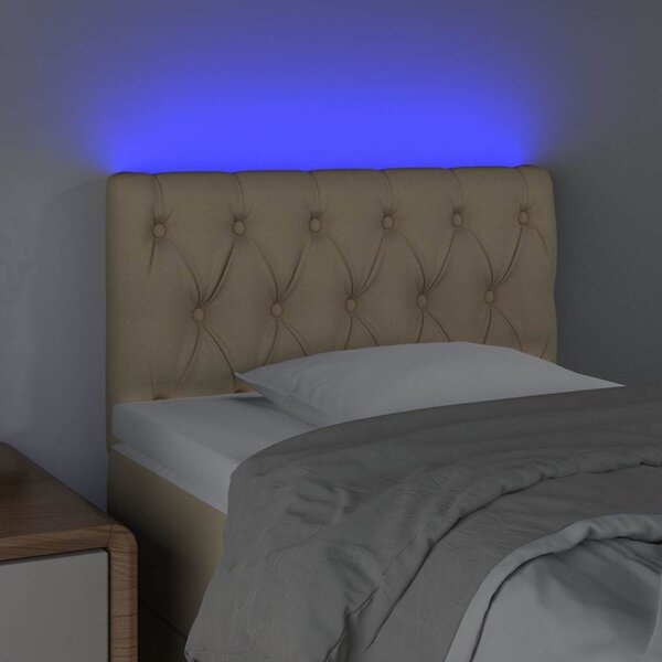 Čelo postele s LED krémové 80 x 7 x 78/88 cm textil 3121927