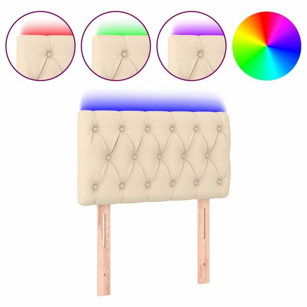 Čelo postele s LED krémové 80 x 7 x 78/88 cm textil 3121927
