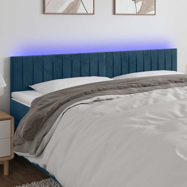 Čelo postele s LED tmavě modré 180x5x78/88 cm samet 3121914