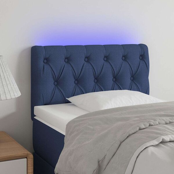 Čelo postele s LED modré 80 x 7 x 78/88 cm textil 3121928