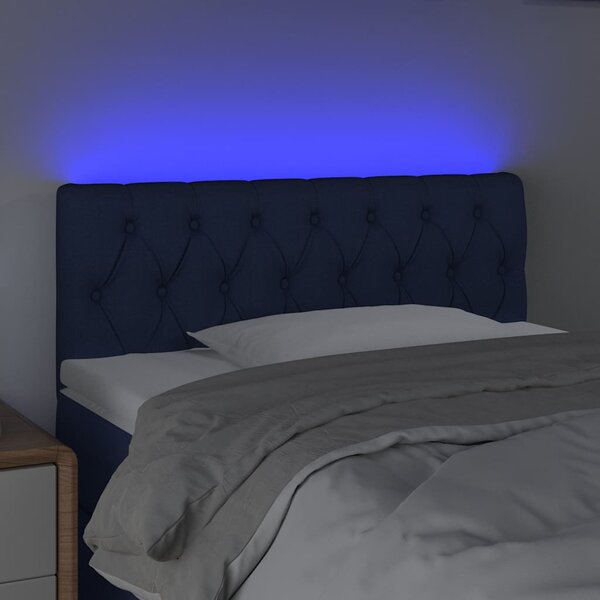 Čelo postele s LED modré 100 x 7 x 78/88 cm textil 3121944