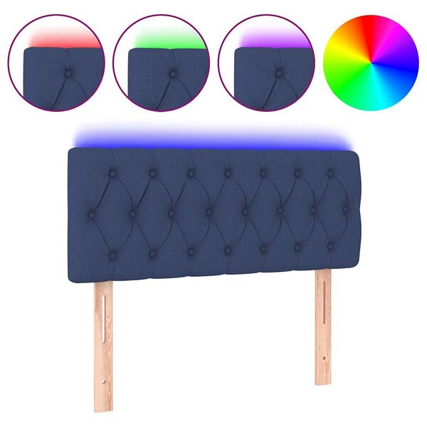 Čelo postele s LED modré 100 x 7 x 78/88 cm textil 3121944
