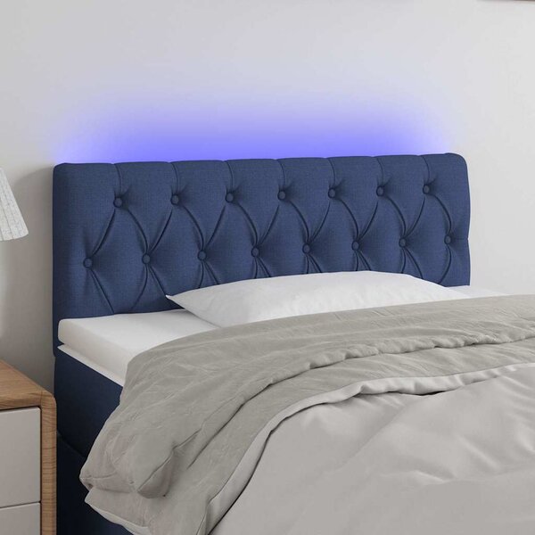 Čelo postele s LED modré 100 x 7 x 78/88 cm textil 3121944