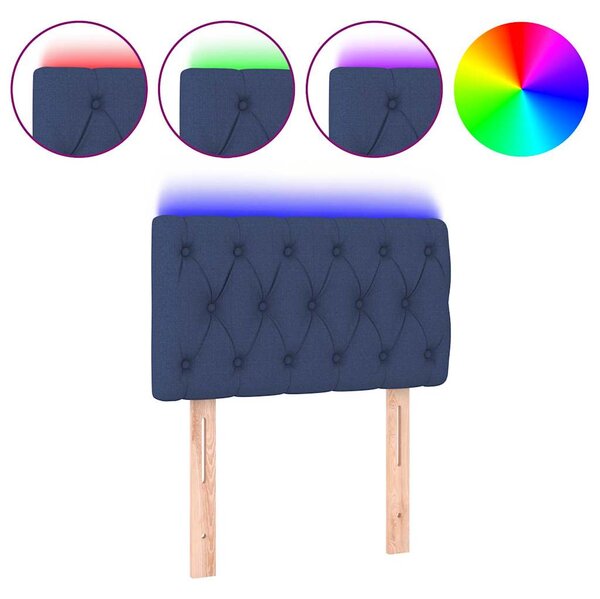 Čelo postele s LED modré 80 x 7 x 78/88 cm textil 3121928