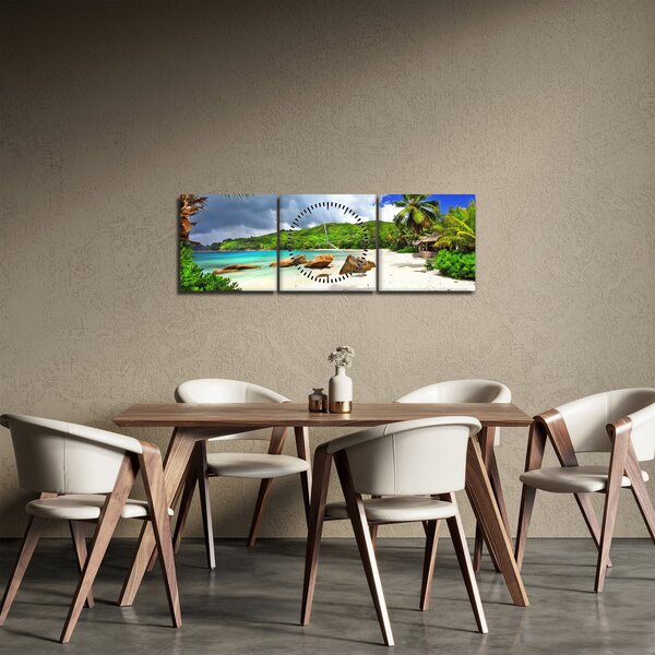 Obraz - Seychely, pláž Takamaka (s hodinami) (90x30 cm)