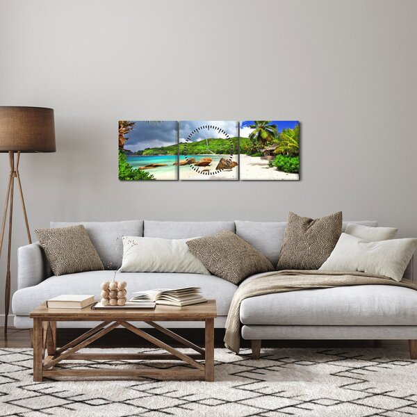 Obraz - Seychely, pláž Takamaka (s hodinami) (90x30 cm)
