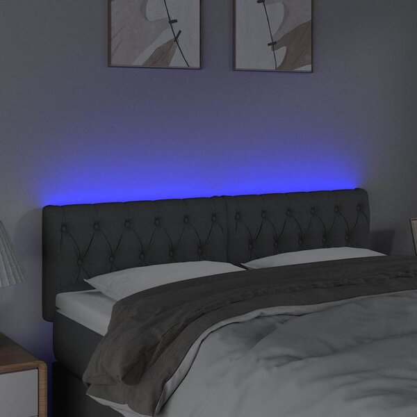 Čelo postele s LED tmavě šedé 144 x 7 x 78/88 cm textil 3121947