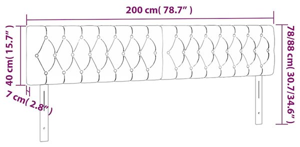 Čelo postele s LED tmavě modré 200 x 7 x 78/88 cm samet 3122018