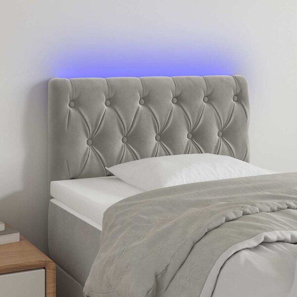 Čelo postele s LED světle šedé 80 x 7 x 78/88 cm samet 3121978