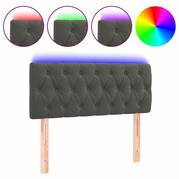 Čelo postele s LED tmavě šedé 90 x 7 x 78/88 cm samet 3121985