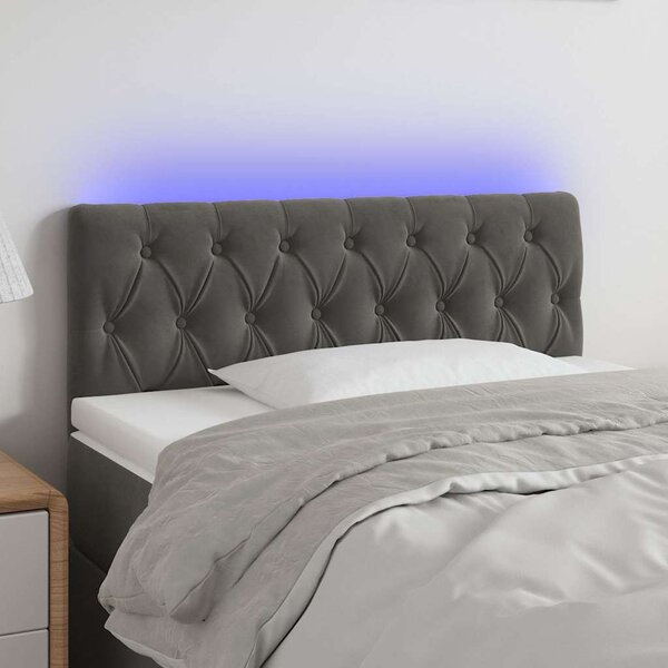 Čelo postele s LED tmavě šedé 90 x 7 x 78/88 cm samet 3121985