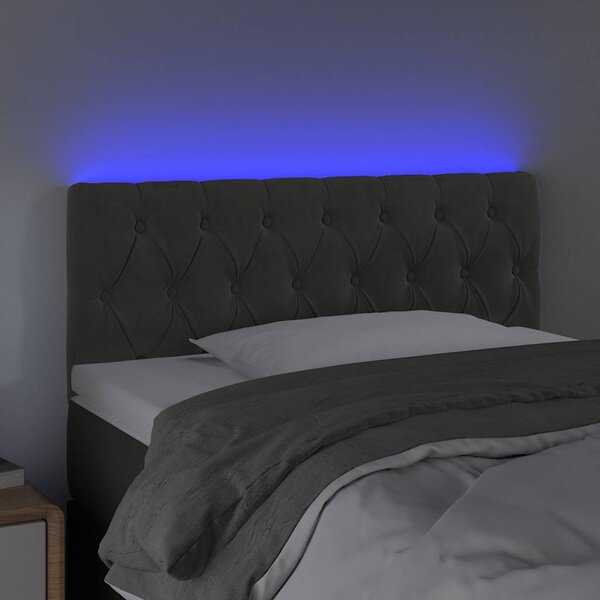 Čelo postele s LED tmavě šedé 90 x 7 x 78/88 cm samet 3121985