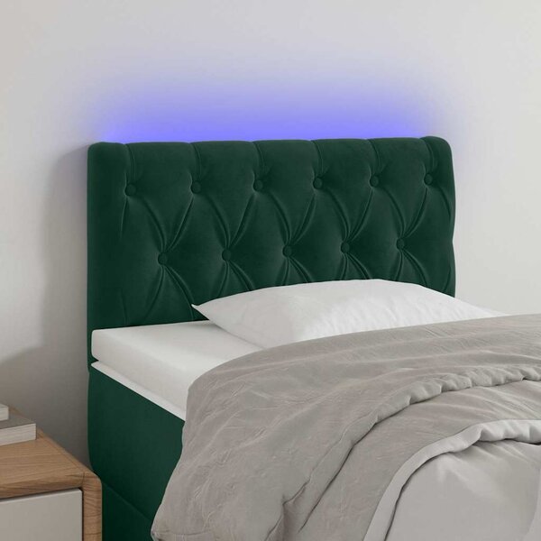 Čelo postele s LED tmavě zelené 80 x 7 x 78/88 cm samet 3121981