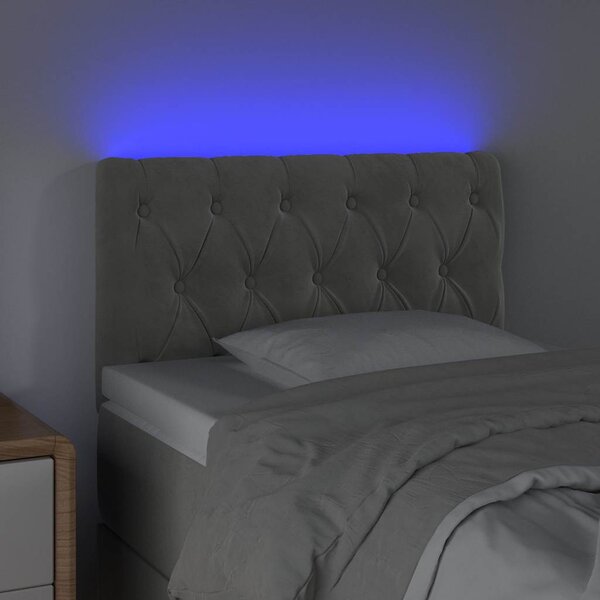 Čelo postele s LED světle šedé 80 x 7 x 78/88 cm samet 3121978