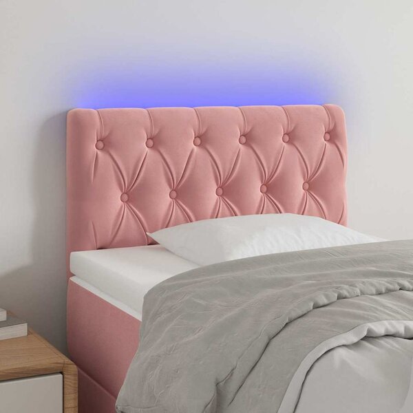 Čelo postele s LED růžové 80 x 7 x 78/88 cm samet 3121983