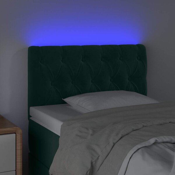 Čelo postele s LED tmavě zelené 80 x 7 x 78/88 cm samet 3121981