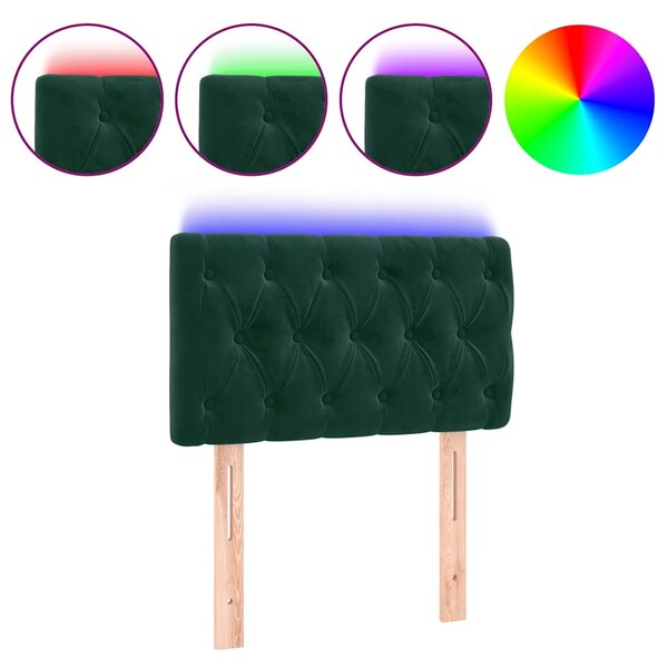 Čelo postele s LED tmavě zelené 80 x 7 x 78/88 cm samet 3121981