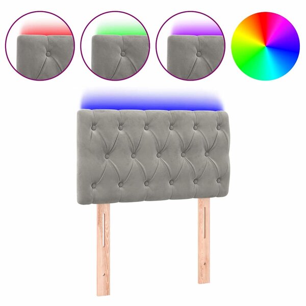 Čelo postele s LED světle šedé 80 x 7 x 78/88 cm samet 3121978